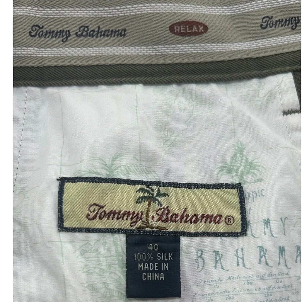 Tommy Bahama Relax Mens 40 Silk Pleated Shorts Olive Green 100% Silk Casual